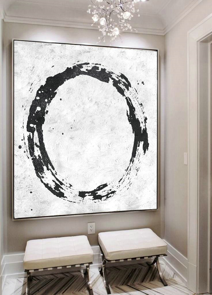 Oversized Minimal Black And White Painting,Original Art #Q7C4